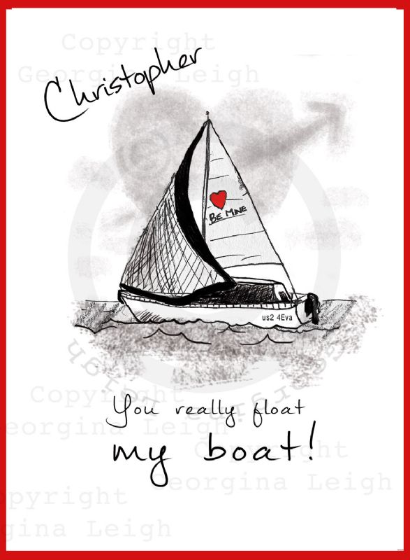 Sailing Yacht Valentines Card (Custom Name)